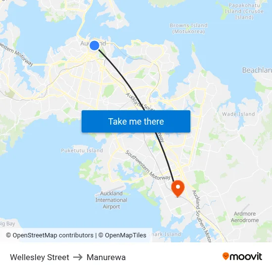 Wellesley Street to Manurewa map