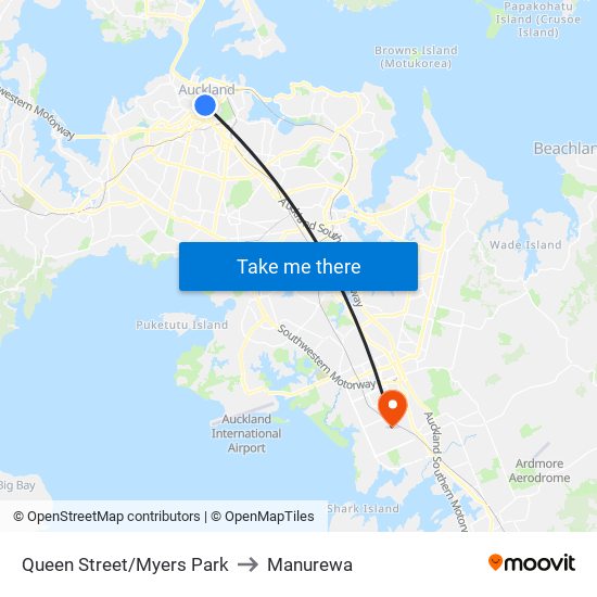 Queen Street/Myers Park to Manurewa map