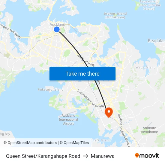 Queen Street/Karangahape Road to Manurewa map