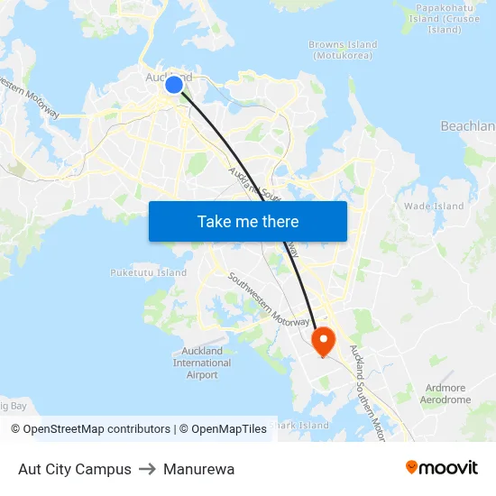 Aut City Campus to Manurewa map