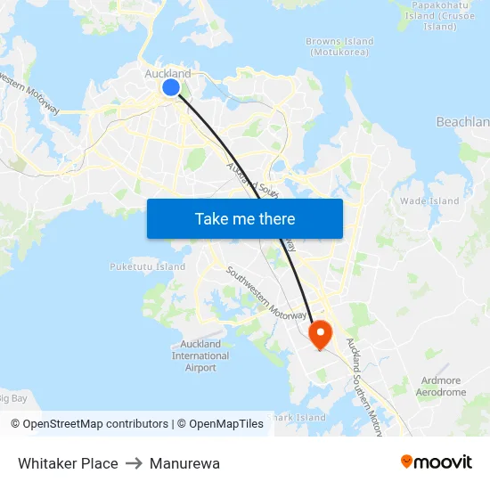 Whitaker Place to Manurewa map