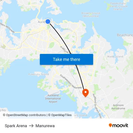 Spark Arena to Manurewa map