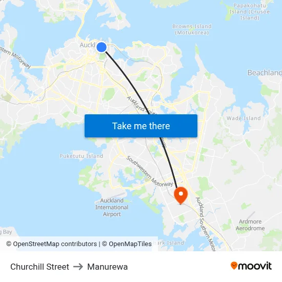 Churchill Street to Manurewa map