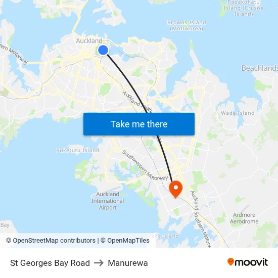 St Georges Bay Road to Manurewa map