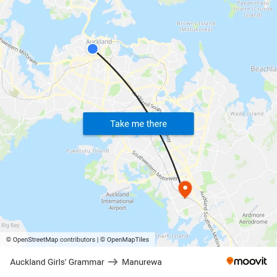 Auckland Girls' Grammar to Manurewa map
