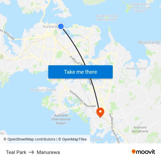 Teal Park to Manurewa map