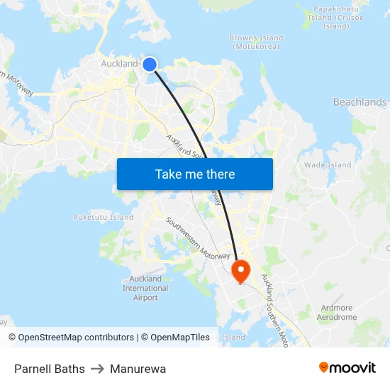Parnell Baths to Manurewa map