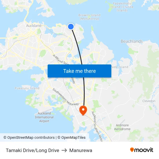 Tamaki Drive/Long Drive to Manurewa map