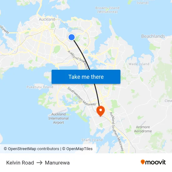 Kelvin Road to Manurewa map