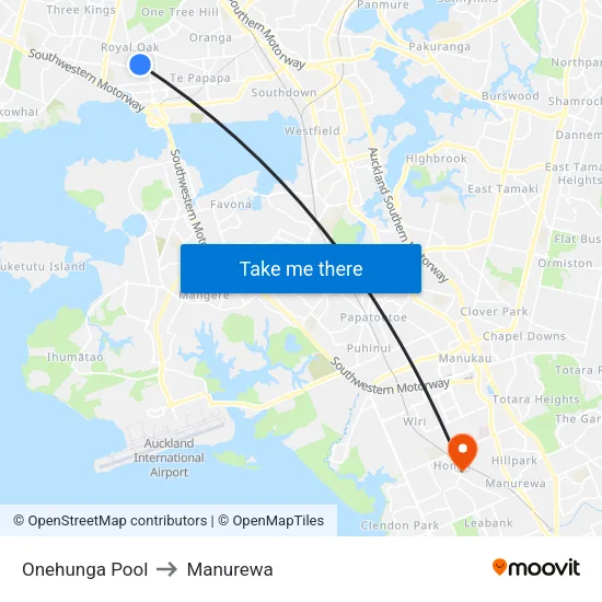 Onehunga Pool to Manurewa map