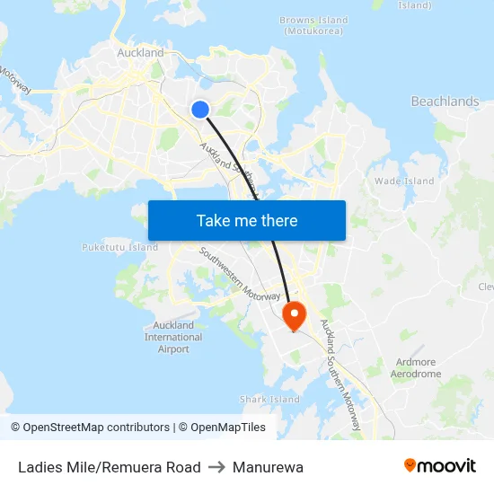 Ladies Mile/Remuera Road to Manurewa map