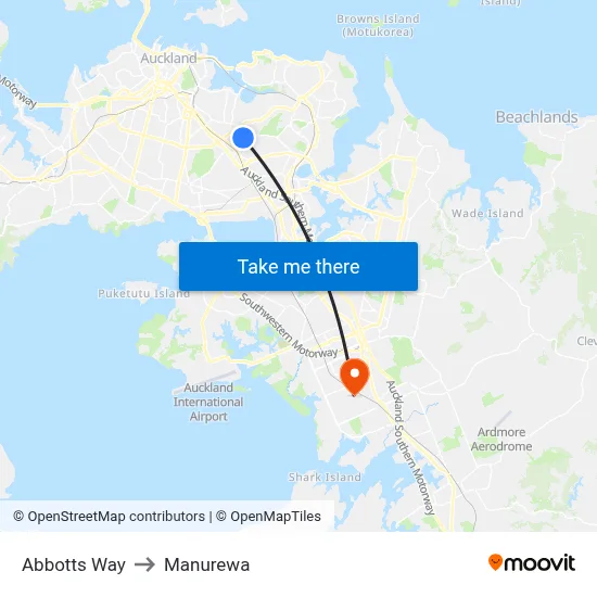 Abbotts Way to Manurewa map