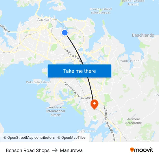 Benson Road Shops to Manurewa map