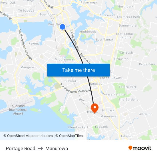 Portage Road to Manurewa map
