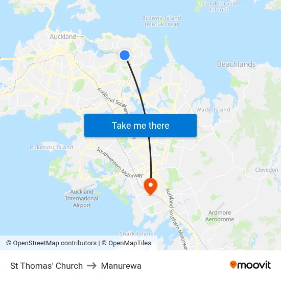 St Thomas' Church to Manurewa map