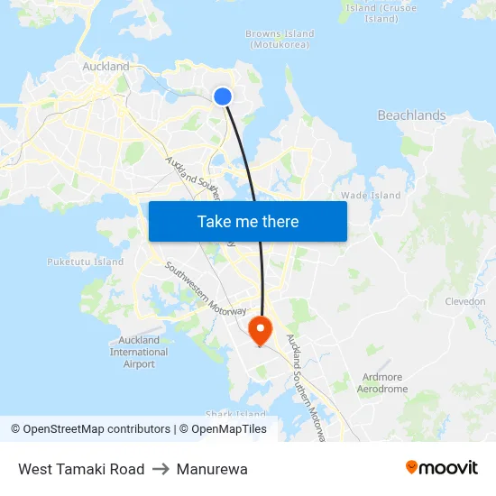 West Tamaki Road to Manurewa map