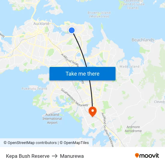 Kepa Bush Reserve to Manurewa map