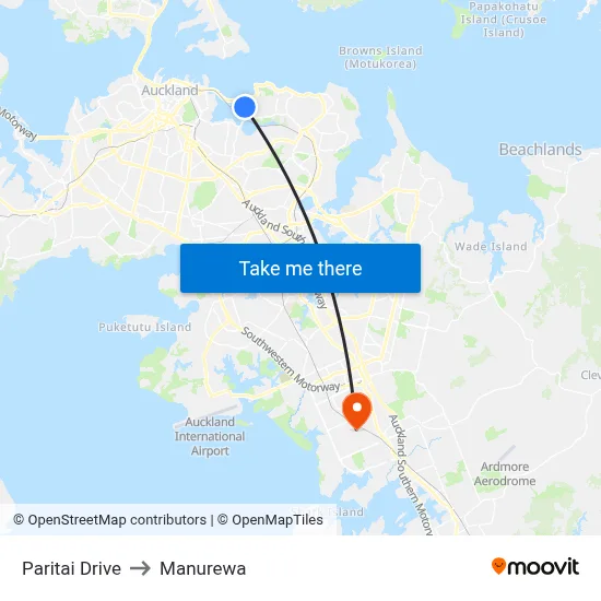Paritai Drive to Manurewa map
