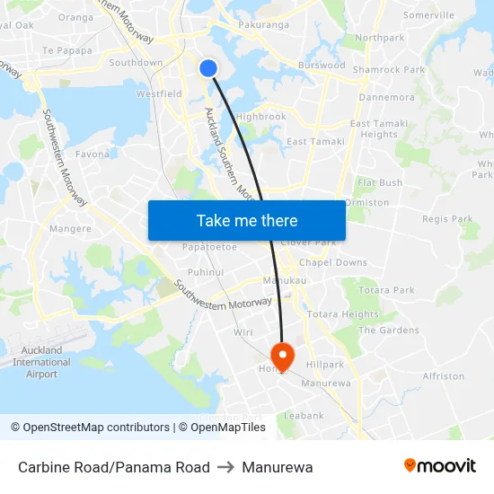 Carbine Road/Panama Road to Manurewa map