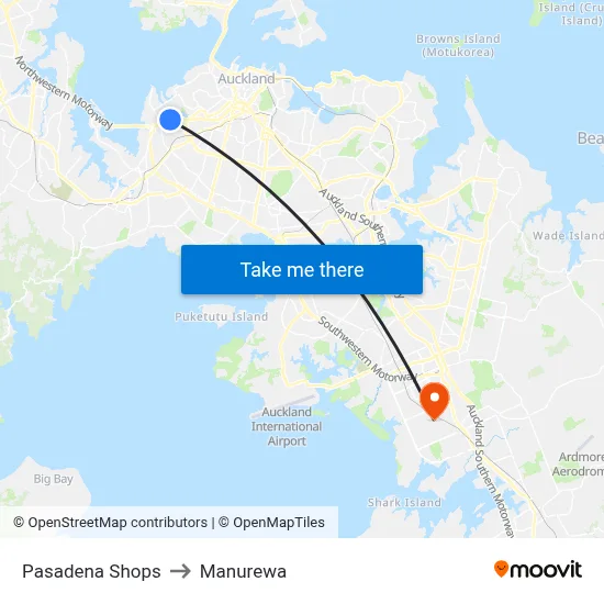 Pasadena Shops to Manurewa map
