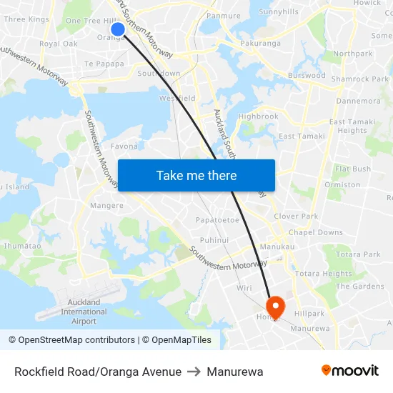 Rockfield Road/Oranga Avenue to Manurewa map
