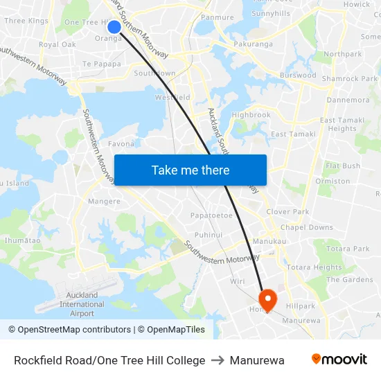 Rockfield Road/One Tree Hill College to Manurewa map