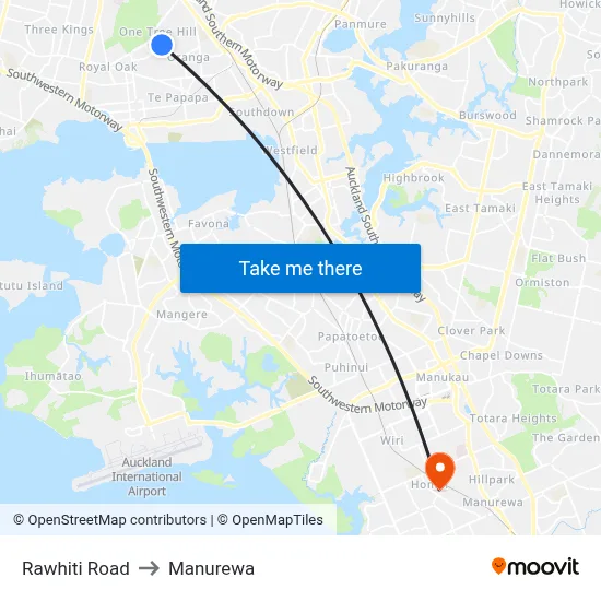 Rawhiti Road to Manurewa map