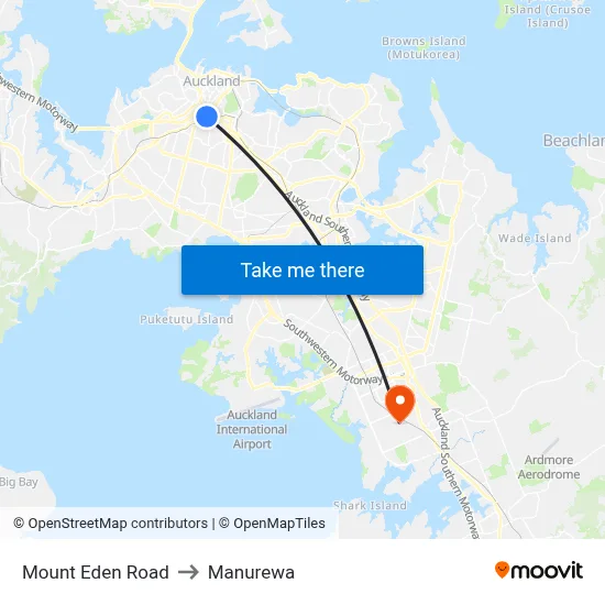 Mount Eden Road to Manurewa map