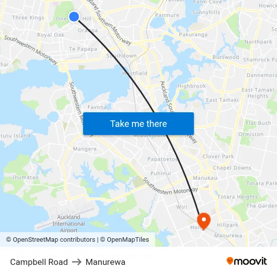 Campbell Road to Manurewa map
