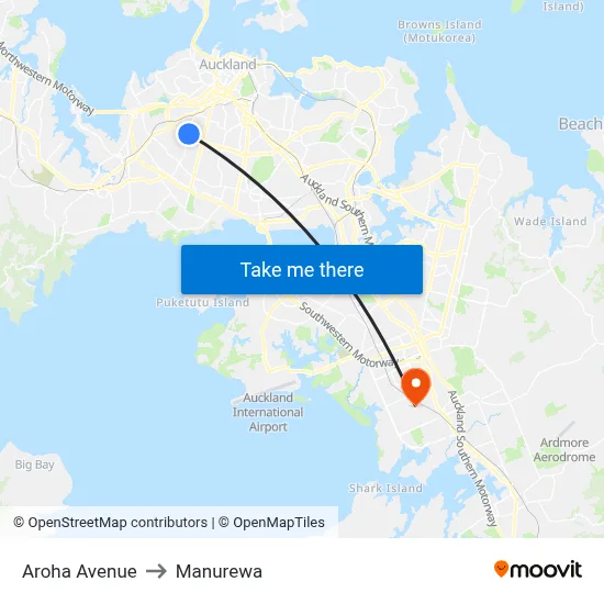 Aroha Avenue to Manurewa map