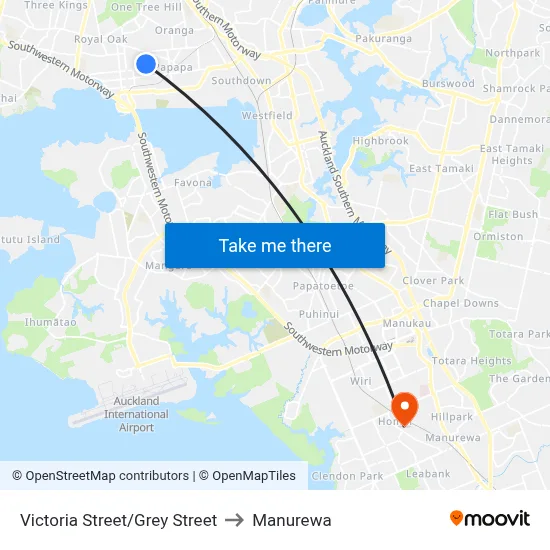 Victoria Street/Grey Street to Manurewa map