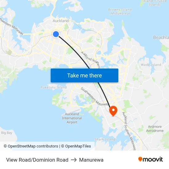 View Road/Dominion Road to Manurewa map