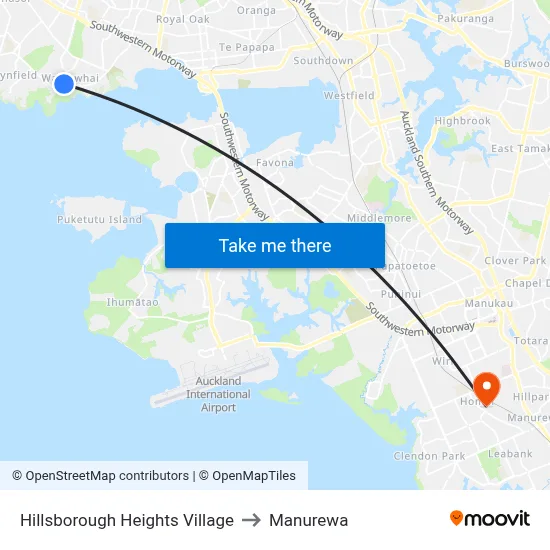 Hillsborough Heights Village to Manurewa map