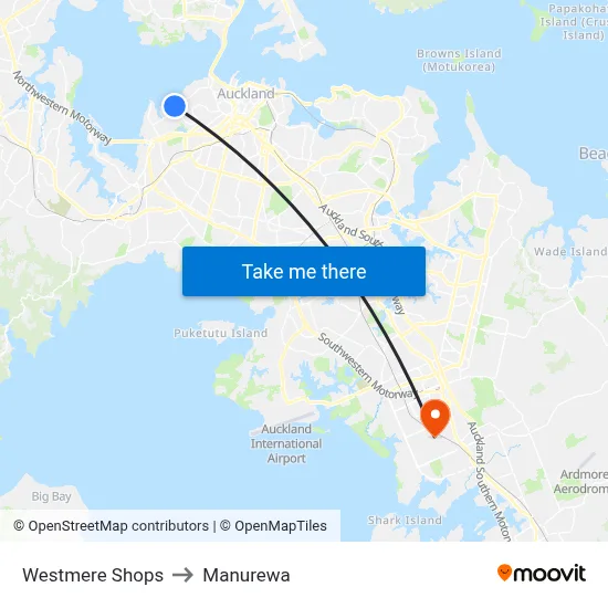 Westmere Shops to Manurewa map