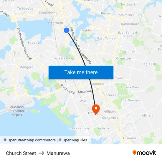 Church Street to Manurewa map