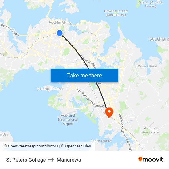 St Peters College to Manurewa map