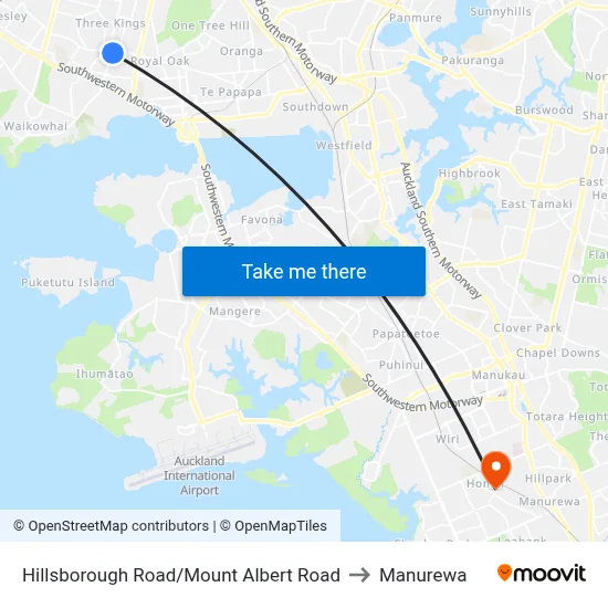 Hillsborough Road/Mount Albert Road to Manurewa map