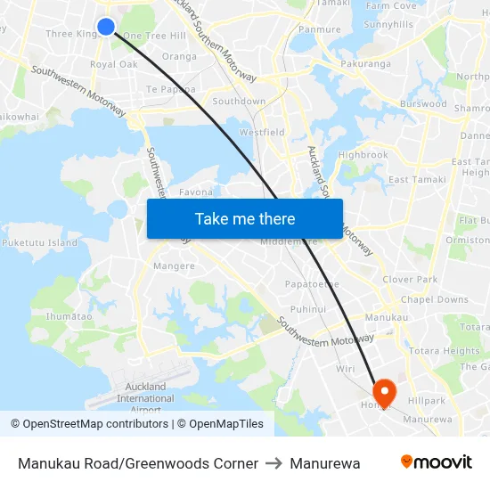 Manukau Road/Greenwoods Corner to Manurewa map