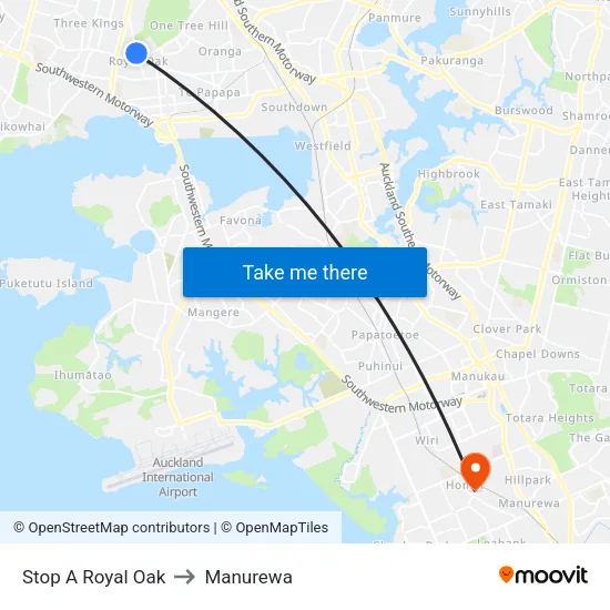 Stop A Royal Oak to Manurewa map