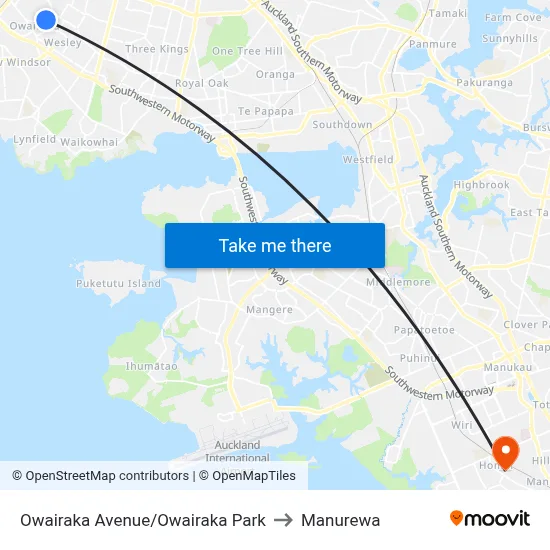 Owairaka Avenue/Owairaka Park to Manurewa map