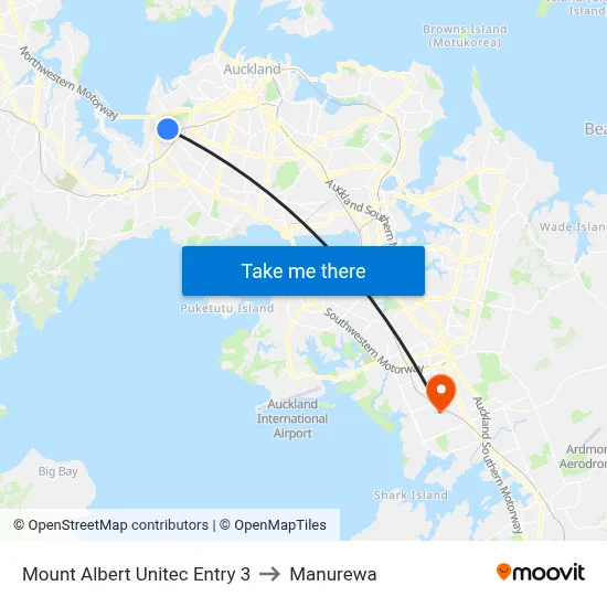 Mount Albert Unitec Entry 3 to Manurewa map