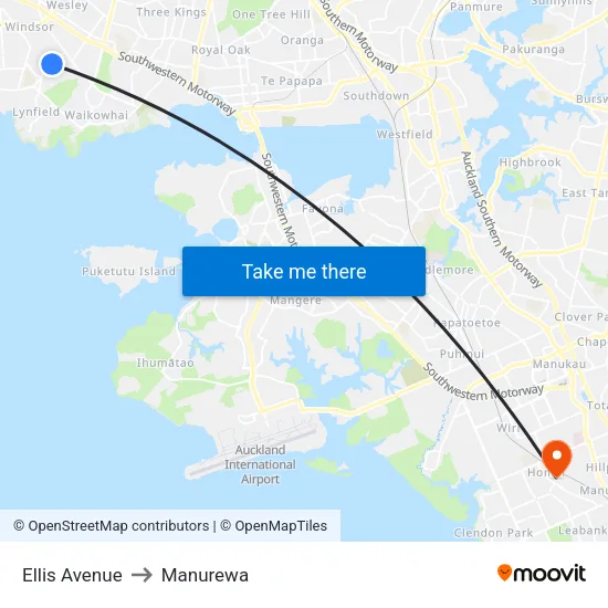 Ellis Avenue to Manurewa map