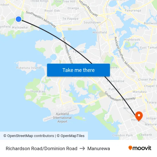 Richardson Road/Dominion Road to Manurewa map