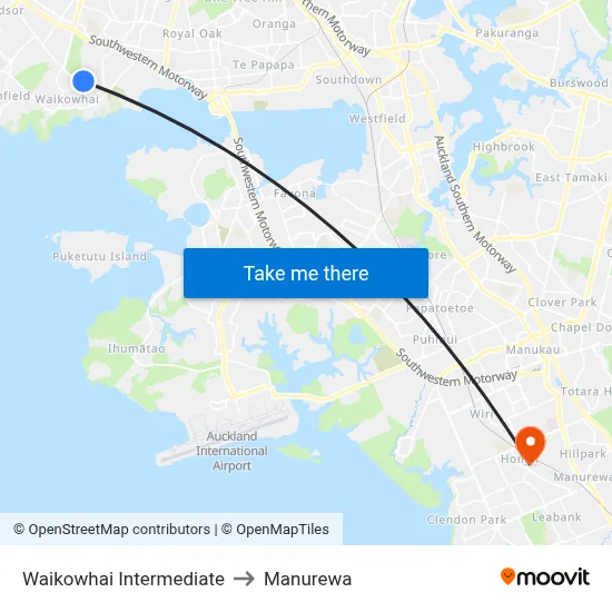 Waikowhai Intermediate to Manurewa map