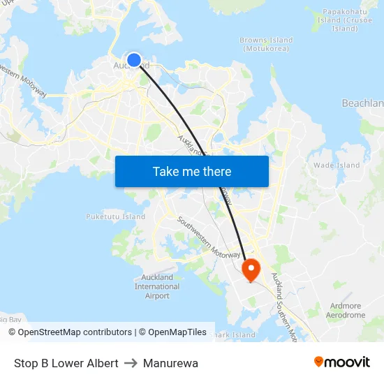 Stop B Lower Albert to Manurewa map