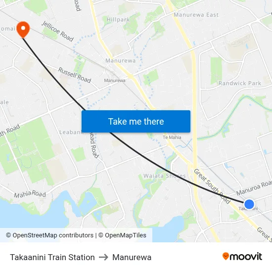 Takaanini Train Station to Manurewa map