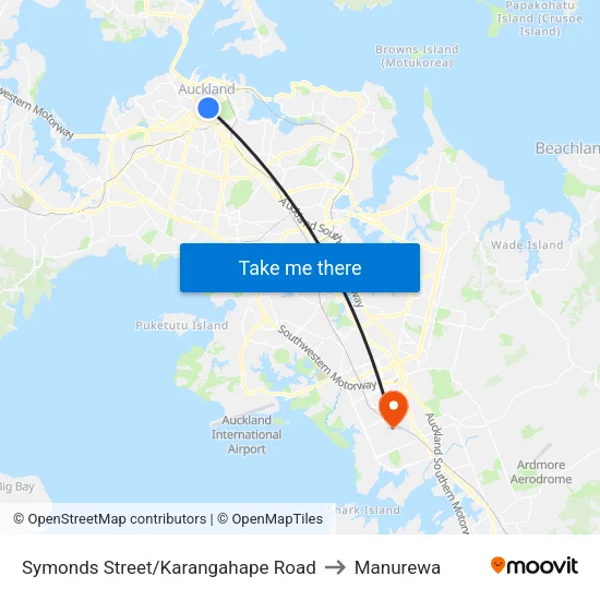 Symonds Street/Karangahape Road to Manurewa map