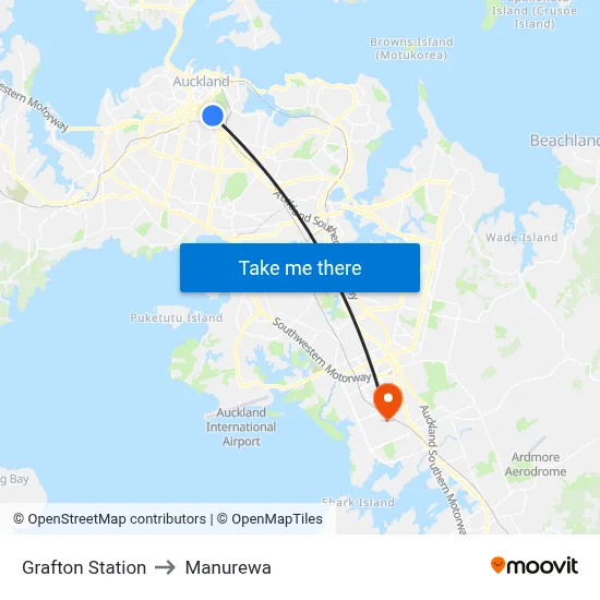Grafton Station to Manurewa map