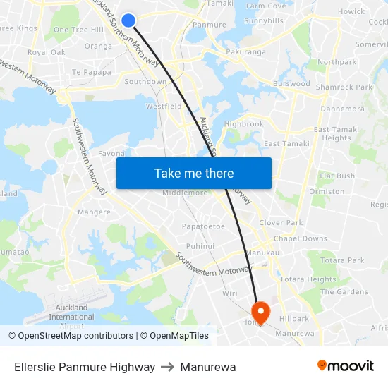 Ellerslie Panmure Highway to Manurewa map