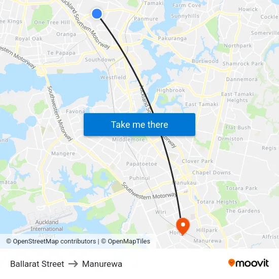 Ballarat Street to Manurewa map